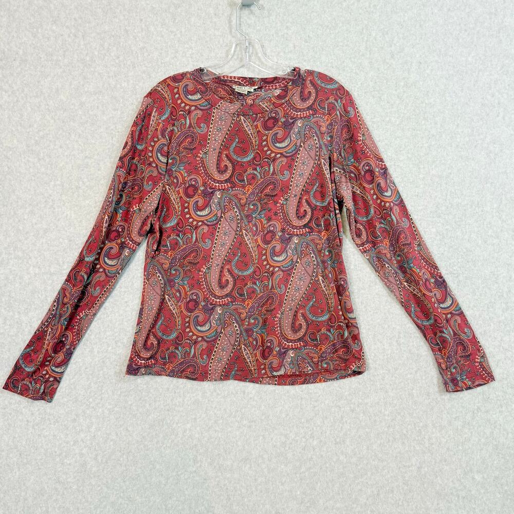 WinterSilks 100% Silk Long Sleeve Top Size L Paisley Base Layer Quiet Luxury 90s